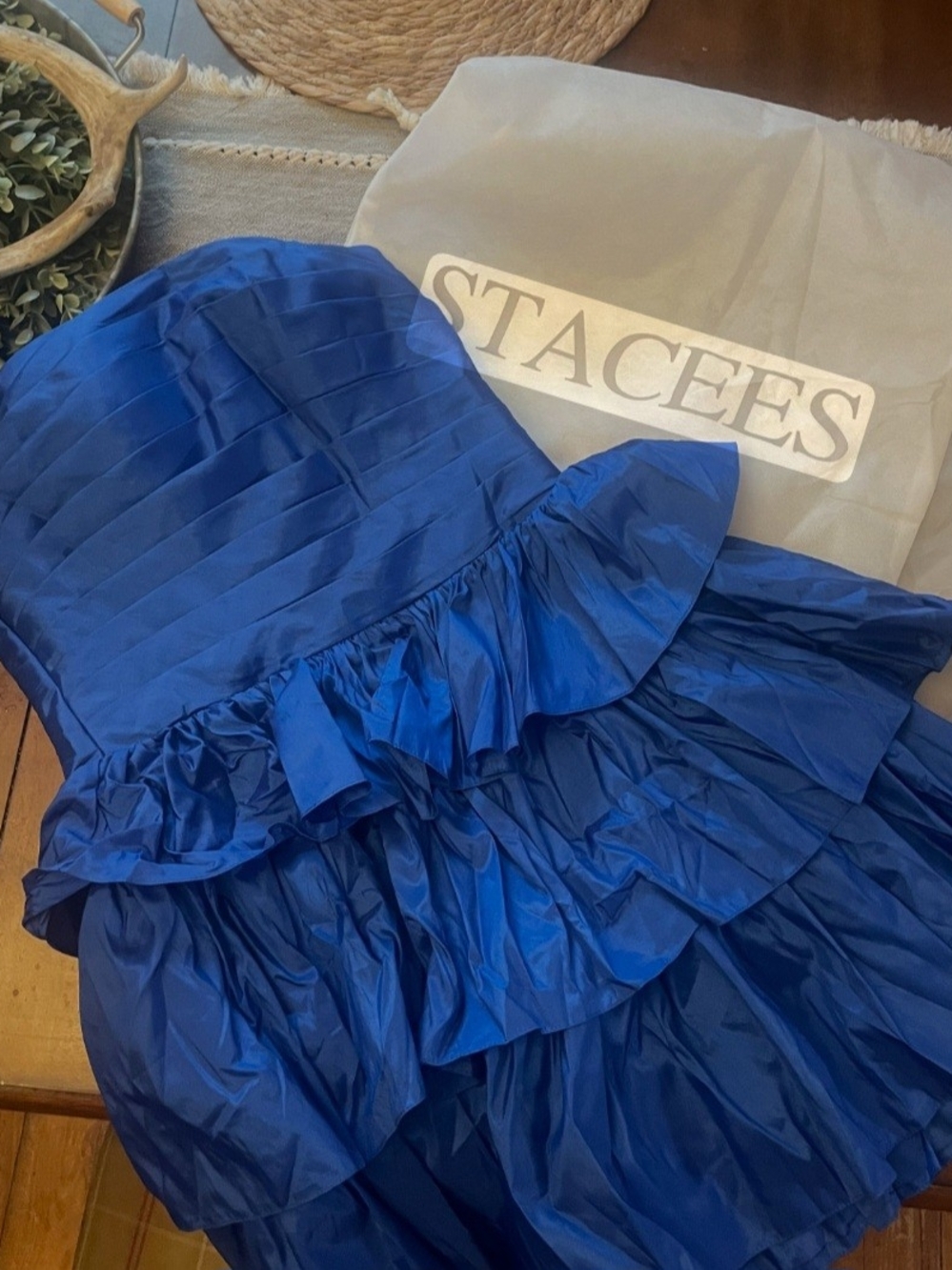 STACEES Royal Blue Strapless Ruffled Taffeta Mini Dress - Picture 3 of 4